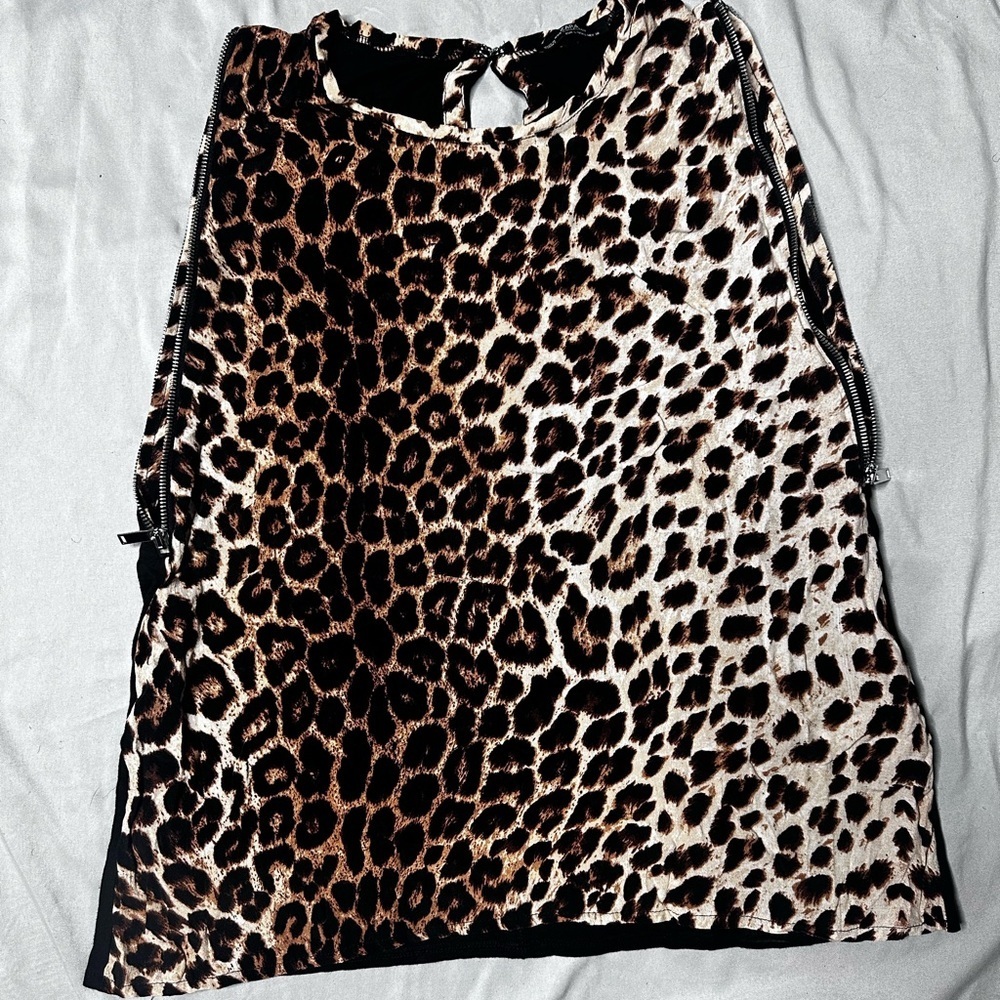 ZARA Leopard Print Women's Zipper Detail Shirt